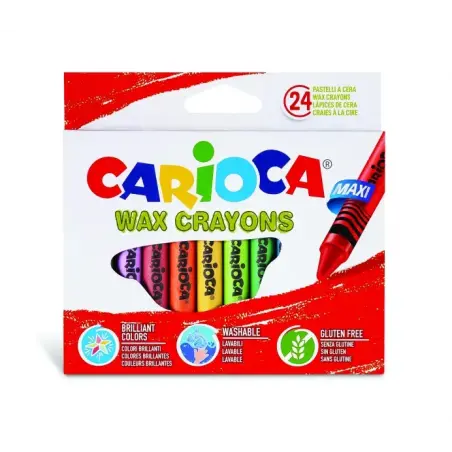 Carioca Maxi Pack de 24 Ceras de Colores - Lavables - Cuerpo de Ø 12mm - Colores Surtidos | Ahorro Imprimiendo