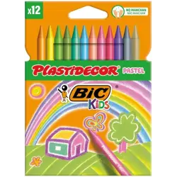 Bic Kids Plastidecor Pastel Caja de 12 Lapices de Cera - Extraresistentes - Facil de Sacar Punta - No Mancha - Colores Pastel Su