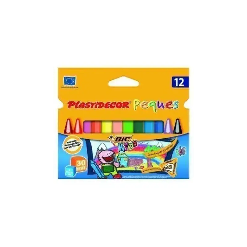 Bic Kids Plastidecor Peques Caja de 12 Lapices de Cera Triangulares - Ideal Niños Pequeños - Textura blanda - No Mancha | Ahorro