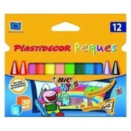Bic Kids Plastidecor Peques Caja de 12 Lapices de Cera Triangulares - Ideal Niños Pequeños - Textura blanda - No Mancha | Ahorro