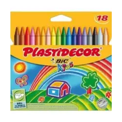Bic Kids Plastidecor Caja de 18 Lapices de Cera - Extraresistentes - Facil de Sacar Punta - No Mancha | Ahorro Imprimiendo