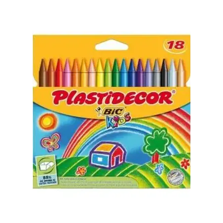 Bic Kids Plastidecor Caja de 18 Lapices de Cera - Extraresistentes - Facil de Sacar Punta - No Mancha | Ahorro Imprimiendo