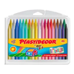 Bic Kids Plastidecor Caja de 36 Lapices de Cera - Extraresistentes - Facil de Sacar Punta - No Mancha | Ahorro Imprimiendo