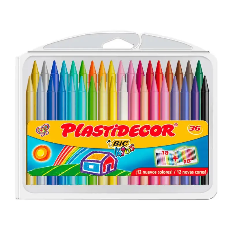 Bic Kids Plastidecor Caja de 36 Lapices de Cera - Extraresistentes - Facil de Sacar Punta - No Mancha | Ahorro Imprimiendo