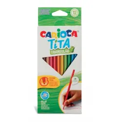 Carioca Tita Pack de 12 Lapices Triangulares de Resina - Cuerpo Triangular - Colores Brillantes y Lavables - Escritura Blanda -