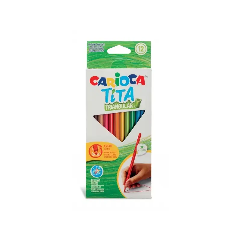 Carioca Tita Pack de 12 Lapices Triangulares de Resina - Cuerpo Triangular - Colores Brillantes y Lavables - Escritura Blanda -