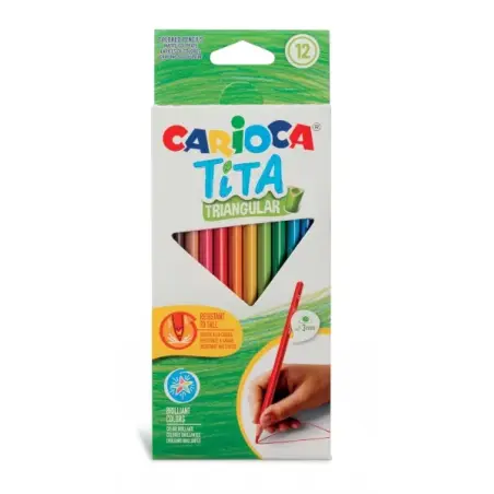 Carioca Tita Pack de 12 Lapices Triangulares de Resina - Cuerpo Triangular - Colores Brillantes y Lavables - Escritura Blanda -