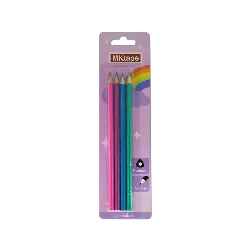 MKtape Pack de 4 Lapices Triangulares de Colores - Mina de 3,0mm - Resistencia a la Rotura - Colores Pastel | Ahorro Imprimiendo