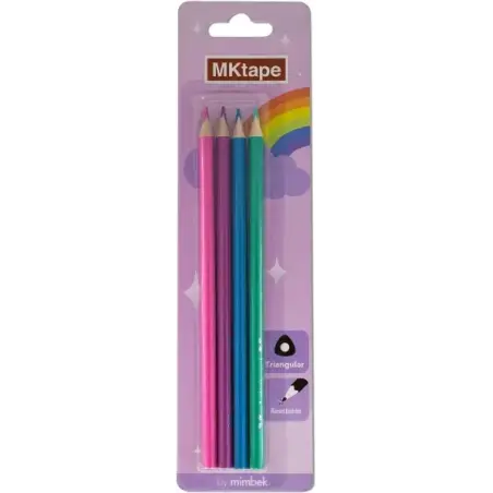 MKtape Pack de 4 Lapices Triangulares de Colores - Mina de 3,0mm - Resistencia a la Rotura - Colores Pastel | Ahorro Imprimiendo