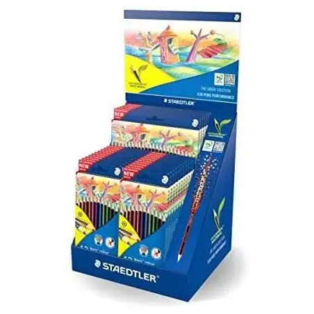 Staedtler Noris Colour 185 Expositor con 20 Estuches de 12 Lapices de Colores + 5 Estuches de 24 Lapices de Colores - Diseño Hex