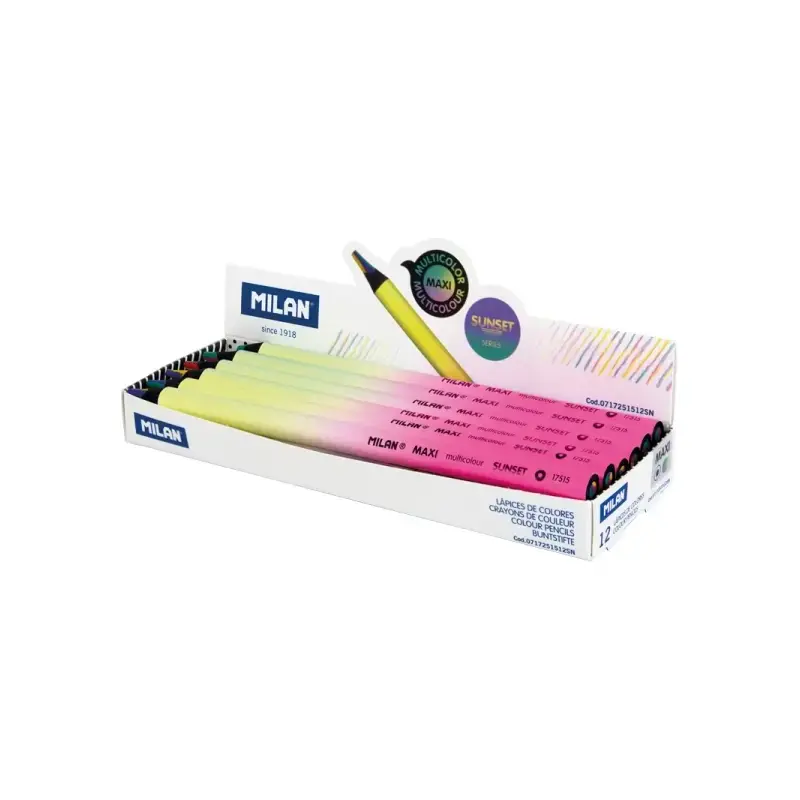 Milan Maxi Sunset Lapiz Mina 5mm Multicolor - La Mina Contiene 4 Colores: Amarillo, Rosa, Verde y Lila - Cuerpo Redondo | Ahorro