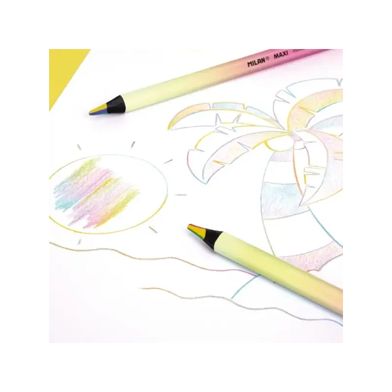 Milan Maxi Sunset Lapiz Mina 5mm Multicolor - La Mina Contiene 4 Colores: Amarillo, Rosa, Verde y Lila - Cuerpo Redondo | Ahorro