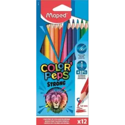 Maped Color´Peps Strong Pack de 12 Lapices Triangulares de Colores - Sin Madera - Mina 3,2mm - Punta Ultra Resistente - Colores