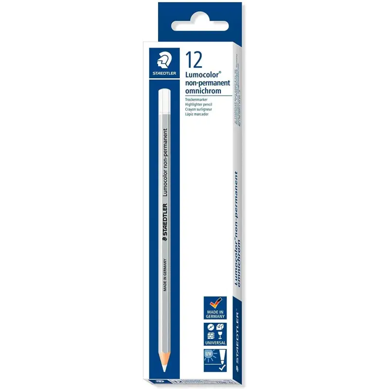 Staedtler Lumocolor 108 Lapiz de Color Hexagonal - Especial para Superfiices Lisas - Marcado Opaco - Color Blanco | Ahorro Impri