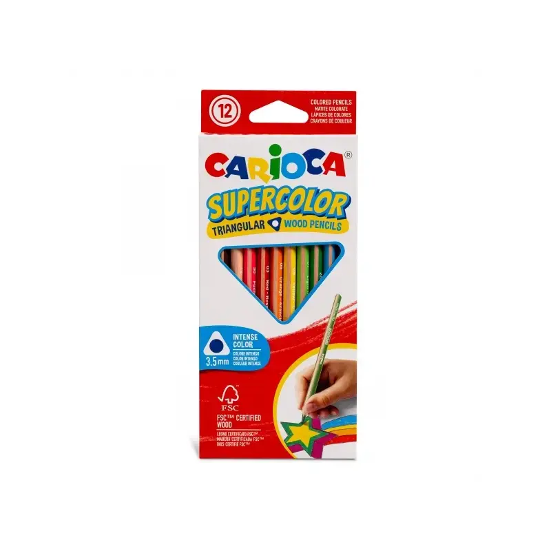 Carioca Supercolor Pack de 12 Lapices de Colores - Cuerpo de Madera Triangular - Colores Intensos y Gran Opacidad - Mina de 3.5m