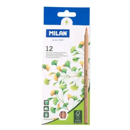 Milan Pack de 12 Lapices Hexagonales de Colores - Mina 2.9mm - Resistente a la Rotura - Madera Certificada FSC - Colores Surtido
