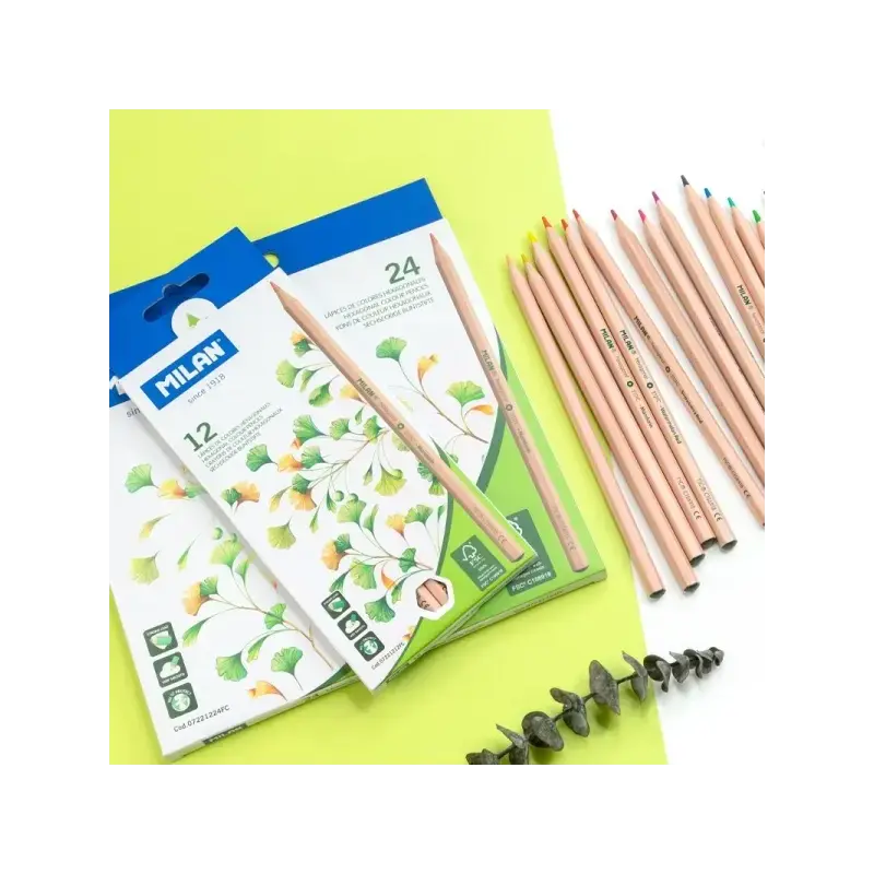 Milan Pack de 12 Lapices Hexagonales de Colores - Mina 2.9mm - Resistente a la Rotura - Madera Certificada FSC - Colores Surtido