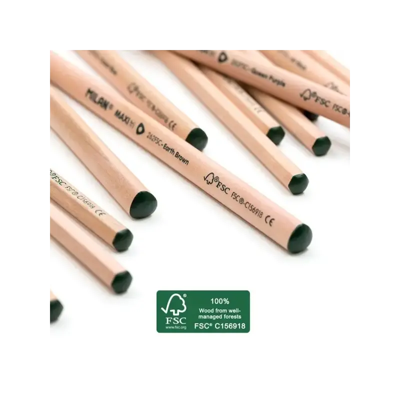 Milan Pack de 12 Lapices Hexagonales de Colores - Mina 2.9mm - Resistente a la Rotura - Madera Certificada FSC - Colores Surtido