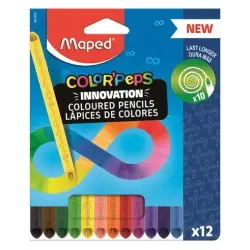 Maped Color`Peps Infinity Pack de 12 Lapices de Colores de Larga Duracion - Hecho Totalmente de Mina - Colores Surtidos | Ahorro