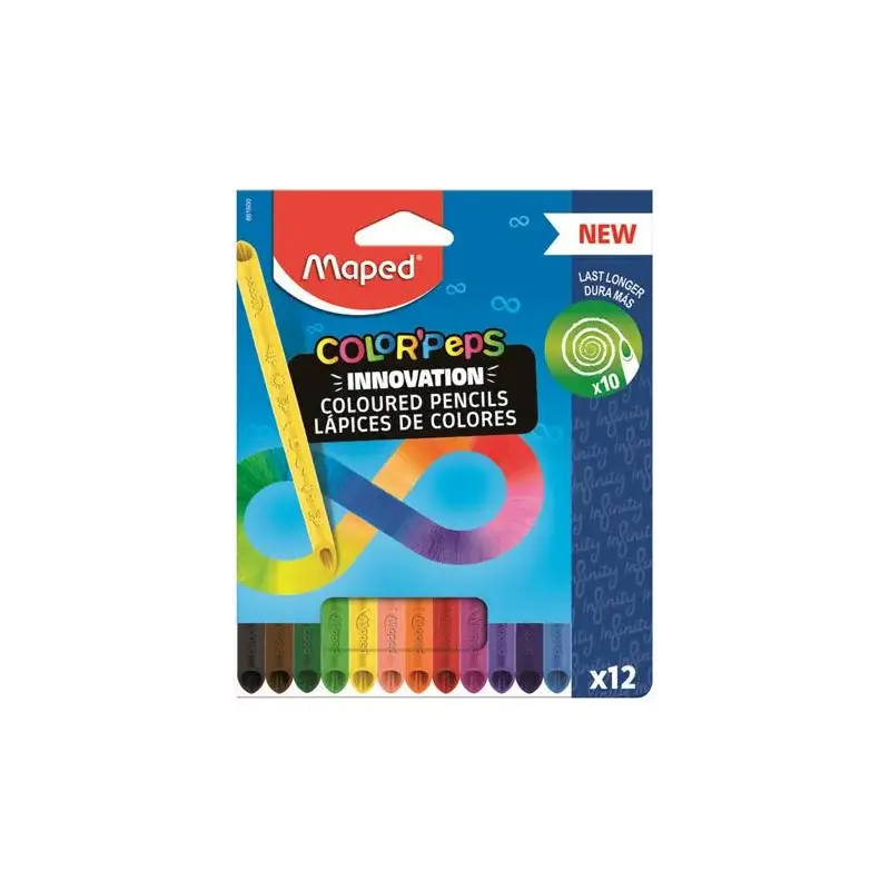 Maped Color`Peps Infinity Pack de 12 Lapices de Colores de Larga Duracion - Hecho Totalmente de Mina - Colores Surtidos | Ahorro