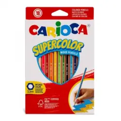 Carioca Supercolor Pack de 18 Lapices de Colores - Cuerpo de Madera Hexagonal - Colores Intensos y Gran Opacidad - Mina de 3.3mm