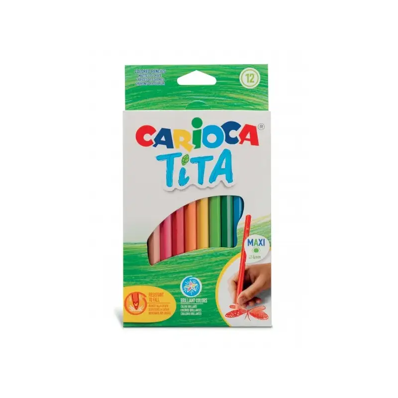 Carioca Tita Maxi Pack de 12 Lapices de Resina - Colores Brillantes y Lavables - Escritura Blanda - Mina Ø 4mm Segura y Resisten