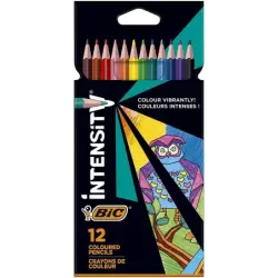 Bic Intensity Color Up Caja de 12 Lapices Triangulares de Colores Surtidos - Fabricados en Resina - Mina Ultraresistente de 3.20
