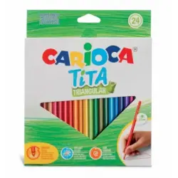 Carioca Tita Pack de 24 Lapices Triangulares - Cuerpo Triangular - Colores Brillantes y Lavables - Escritura Blanda - Mina Ø 3mm