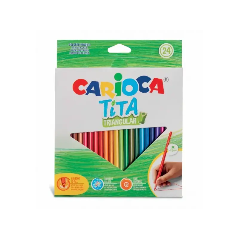 Carioca Tita Pack de 24 Lapices Triangulares - Cuerpo Triangular - Colores Brillantes y Lavables - Escritura Blanda - Mina Ø 3mm