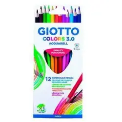 Giotto Colors Acquarell 3.0 Pack de 12 Lapices Triangulares de Colores Acuarelables - Mina 3 mm - Madera - Colores Surtidos | Ah