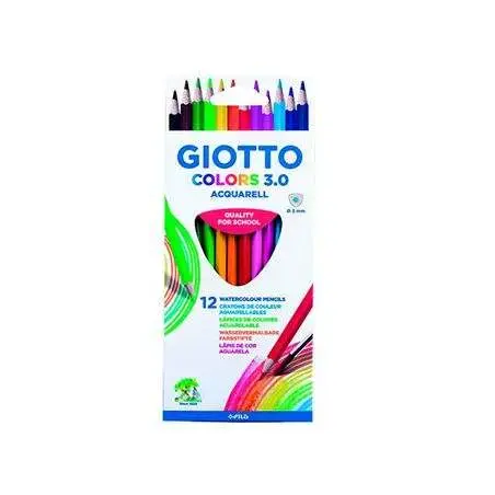 Giotto Colors Acquarell 3.0 Pack de 12 Lapices Triangulares de Colores Acuarelables - Mina 3 mm - Madera - Colores Surtidos | Ah