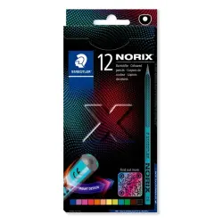 Staedtler Norix 186 Pack de 12 Lapices de Colores HB - Madera Negra - Mina de Grafito - Diseño Inteligente - Para Escribir, Dibu