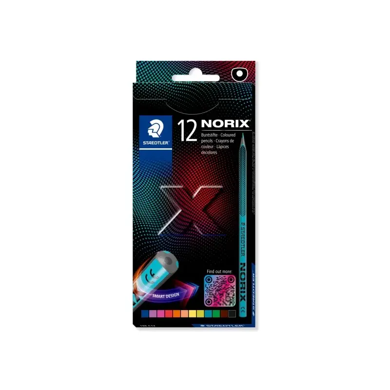Staedtler Norix 186 Pack de 12 Lapices de Colores HB - Madera Negra - Mina de Grafito - Diseño Inteligente - Para Escribir, Dibu