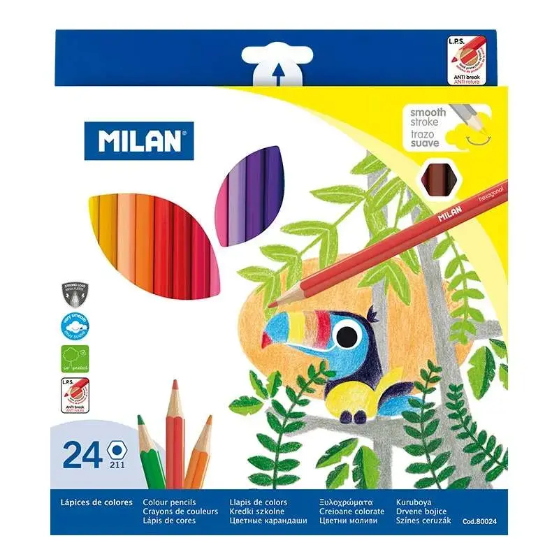 Milan Pack de 24 Lapices Hexagonales de Colores - Mina 2.9mm - Trazo Uniforme - Resistente a la Rotura - Colores Surtidos | Ahor