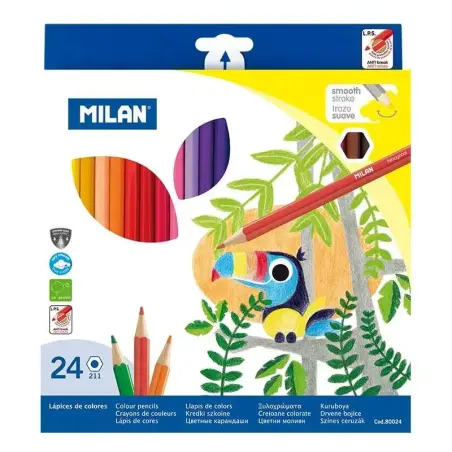 Milan Pack de 24 Lapices Hexagonales de Colores - Mina 2.9mm - Trazo Uniforme - Resistente a la Rotura - Colores Surtidos | Ahor