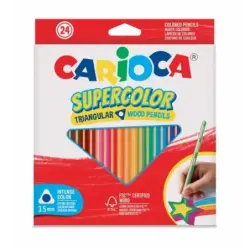 Carioca Supercolor Pack de 24 Lapices de Colores - Cuerpo de Madera Triangular - Colores Intensos y Gran Opacidad - Mina de 3.5m