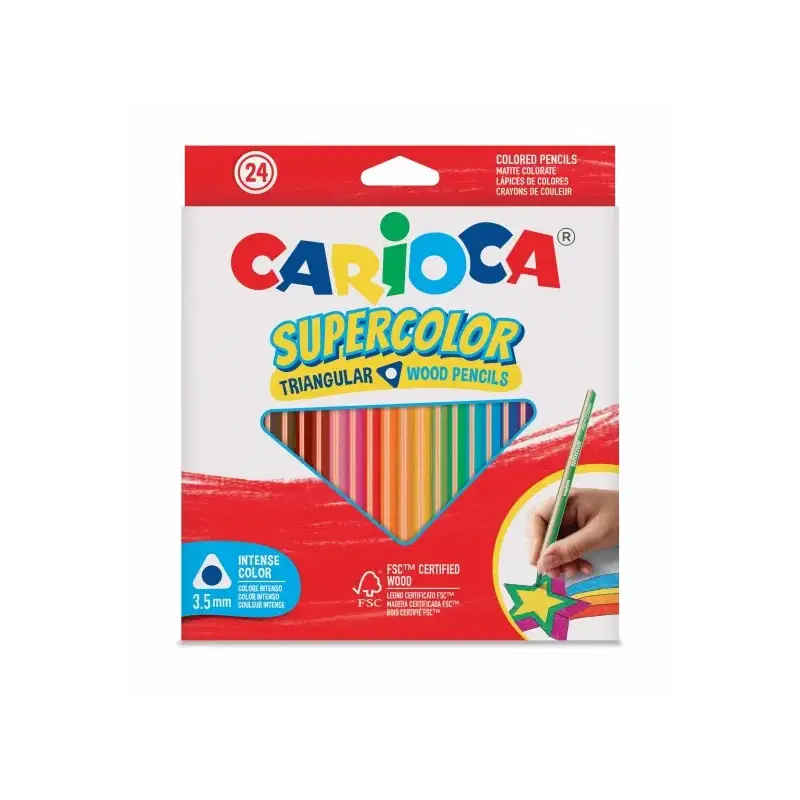 Carioca Supercolor Pack de 24 Lapices de Colores - Cuerpo de Madera Triangular - Colores Intensos y Gran Opacidad - Mina de 3.5m