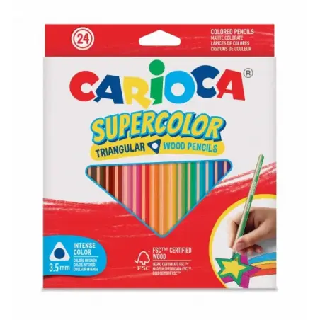 Carioca Supercolor Pack de 24 Lapices de Colores - Cuerpo de Madera Triangular - Colores Intensos y Gran Opacidad - Mina de 3.5m