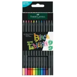 Faber-Castell Black Edition Pack de 12 Lapices de Colores - Mina Supersuave - Madera Negra - Ideales para Dibujo sobre Papel Cla