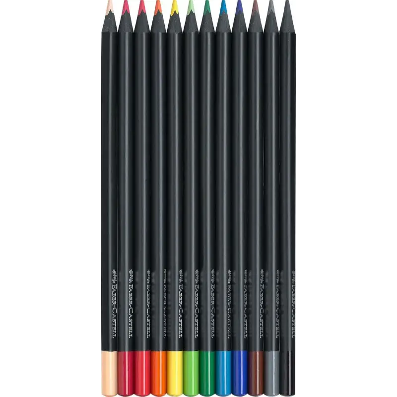 Faber-Castell Black Edition Pack de 12 Lapices de Colores - Mina Supersuave - Madera Negra - Ideales para Dibujo sobre Papel Cla
