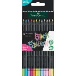 Faber-Castell Black Edition Pack de 12 Lapices de Colores Neon+Pastel - Mina Supersuave - Madera Negra - Ideales para Dibujo sob