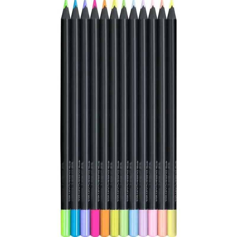 Faber-Castell Black Edition Pack de 12 Lapices de Colores Neon+Pastel - Mina Supersuave - Madera Negra - Ideales para Dibujo sob