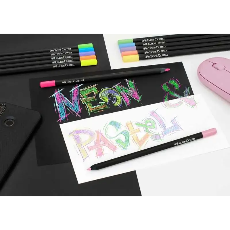Faber-Castell Black Edition Pack de 12 Lapices de Colores Neon+Pastel - Mina Supersuave - Madera Negra - Ideales para Dibujo sob