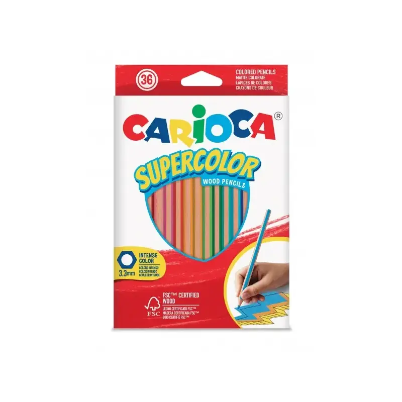 Carioca Supercolor Pack de 36 Lapices de Colores - Cuerpo de Madera Hexagonal - Colores Intensos y Gran Opacidad - Mina de 3.3mm