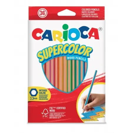 Carioca Supercolor Pack de 36 Lapices de Colores - Cuerpo de Madera Hexagonal - Colores Intensos y Gran Opacidad - Mina de 3.3mm