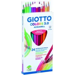 Giotto Colors Acquarell 3.0 Pack de 24 Lapices Triangulares de Colores Acuarelables - Mina 3 mm - Madera - Colores Surtidos | Ah