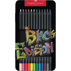 Faber-Castell Black Edition Caja Metalica de 12 Lapices de Colores - Mina Supersuave - Madera Negra - Ideales para Dibujo sobre