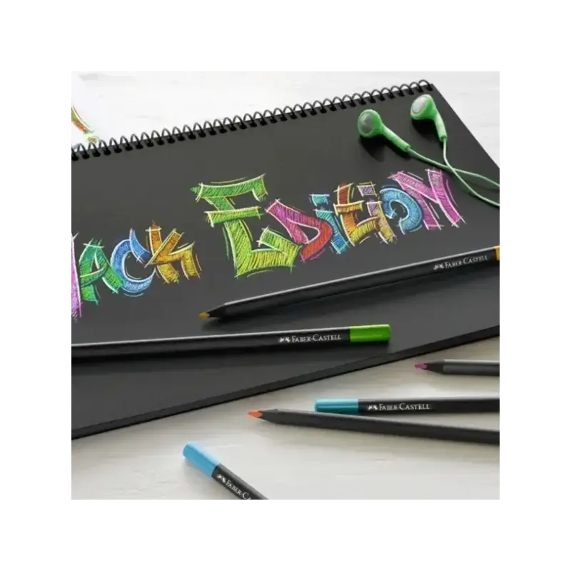 Faber-Castell Black Edition Caja Metalica de 12 Lapices de Colores - Mina Supersuave - Madera Negra - Ideales para Dibujo sobre