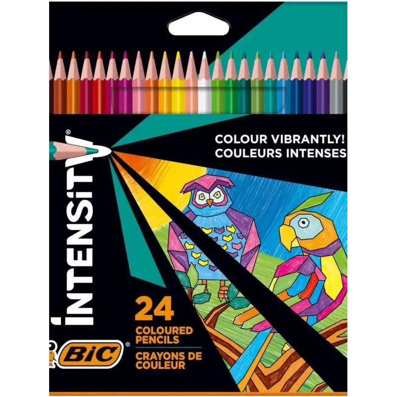 Bic Intensity Triangle Caja de 24 Lapices para Colorear Triangulares - Mina de 3.20mm - Fabricados sin Madera - Colores Surtidos