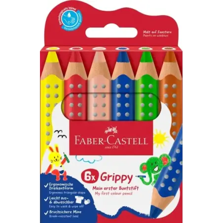 Faber-Castell Grippy Pack con 6 Lapices de Colores Gruesos Mina XXL Suave - Forma Triangular con Grip - Colores Surtidos | Ahorr